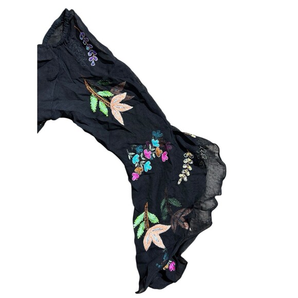 Boston Proper Silk Sheer Embroidered Sequin Off Shoulder Top Women's Sz S Fairy - Picture 3 of 11